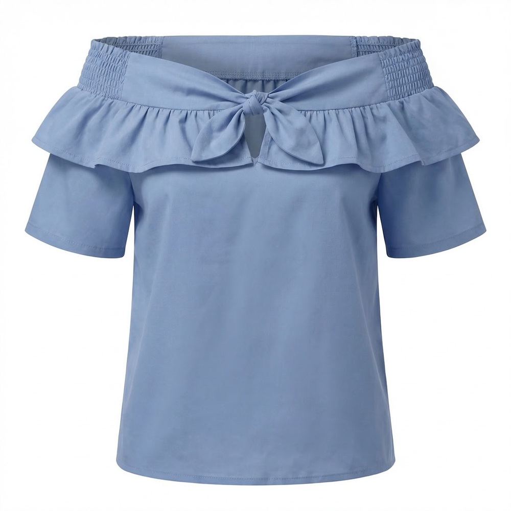 Doe & Rae Blue Off-Shoulder Blouse - Picture 3 of 9